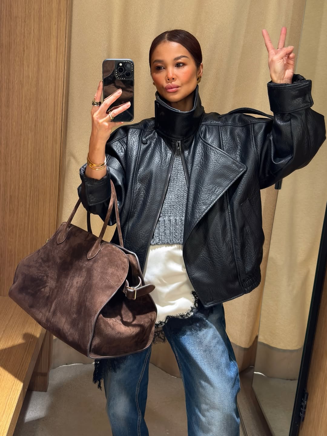 Outfit inspo crna kožna jakna