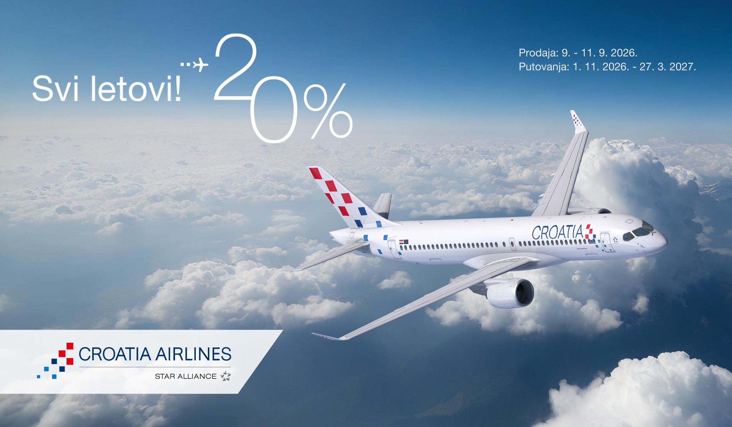 20 % popusta na sve letove Croatia Airlines